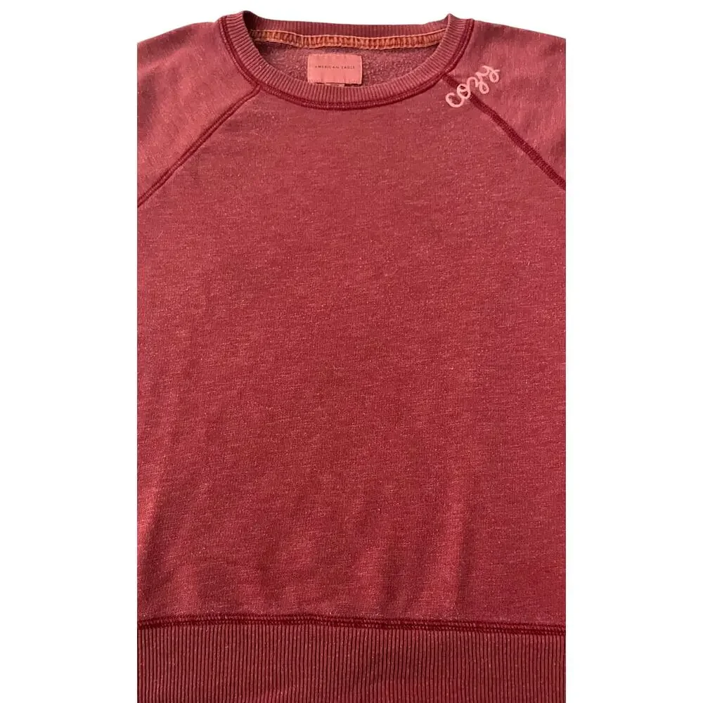 AMERICAN EAGLE LONG SLEEVE CREWNECK SWEATSHIRT, WOMENS, M, HEATHER CRANBERRY - Picture 3 of 11